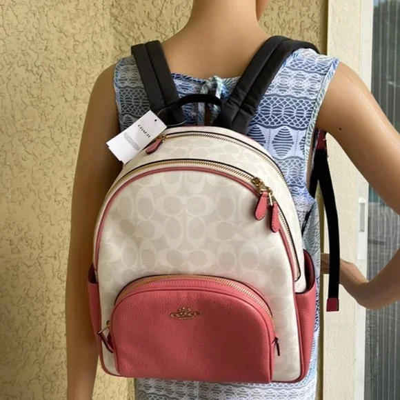 Coach 5671 Court Backpack In Signature Canvas Chalk / Taffy - Picture 13 of 16